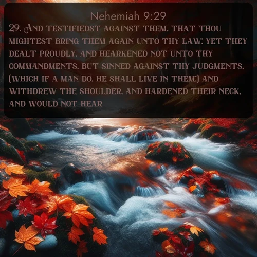 citation biblique : 29. And testifiedst against them, that thou mightest bring them again unto thy law: yet they dealt proudly, and hearkened not unto thy commandments, but sinned against thy judgments, (which if a man do, he shall live in them;) and withdrew the shoulder, and hardened their neck, and would not hear.
 sur fond image nature