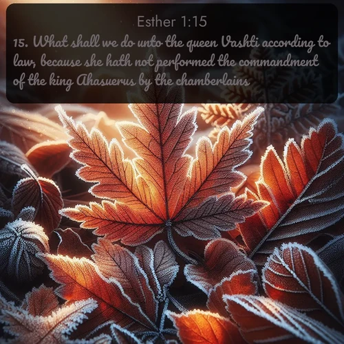 citation biblique : 15. What shall we do unto the queen Vashti according to law, because she hath not performed the commandment of the king Ahasuerus by the chamberlains?
 sur fond image nature