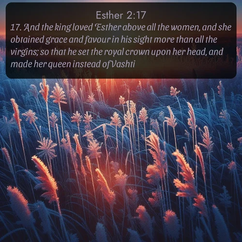 citation biblique : 17. And the king loved Esther above all the women, and she obtained grace and favour in his sight more than all the virgins; so that he set the royal crown upon her head, and made her queen instead of Vashti.
 sur fond image nature