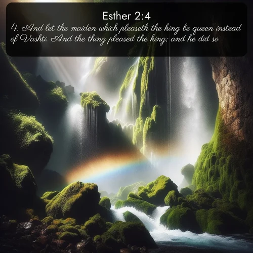 citation biblique : 4. And let the maiden which pleaseth the king be queen instead of Vashti. And the thing pleased the king; and he did so.
 sur fond image nature