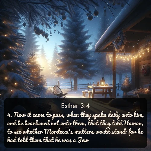 citation biblique : 4. Now it came to pass, when they spake daily unto him, and he hearkened not unto them, that they told Haman, to see whether Mordecai&#039;s matters would stand: for he had told them that he was a Jew.
 sur fond image nature