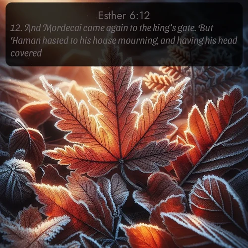 citation biblique : 12. And Mordecai came again to the king&#039;s gate. But Haman hasted to his house mourning, and having his head covered.
 sur fond image nature