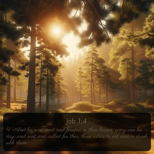 citation biblique : 4. And his sons went and feasted in their houses, every one his day; and sent and called for their three sisters to eat and to drink with them.
 sur fond image nature