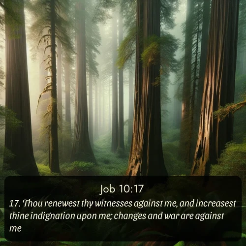 citation biblique : 17. Thou renewest thy witnesses against me, and increasest thine indignation upon me; changes and war are against me.
 sur fond image nature