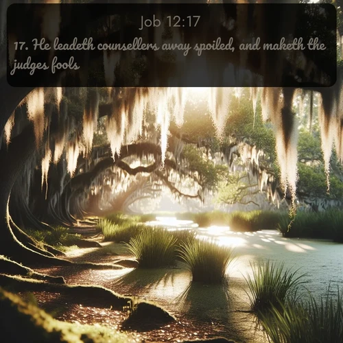 citation biblique : 17. He leadeth counsellers away spoiled, and maketh the judges fools.
 sur fond image nature
