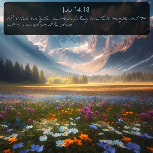 citation biblique : 18. And surely the mountain falling cometh to nought, and the rock is removed out of his place.
 sur fond image nature