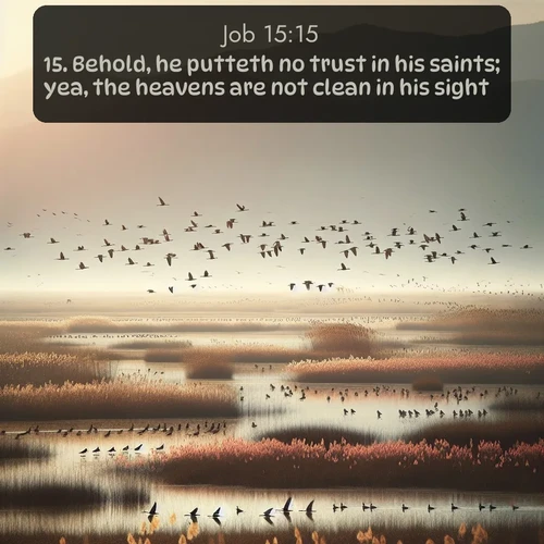 citation biblique : 15. Behold, he putteth no trust in his saints; yea, the heavens are not clean in his sight.
 sur fond image nature