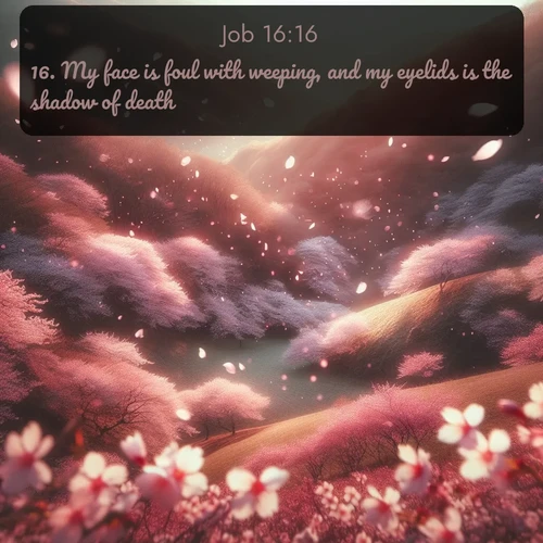citation biblique : 16. My face is foul with weeping, and my eyelids is the shadow of death;
 sur fond image nature