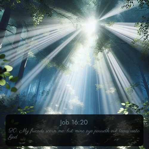 citation biblique : 20. My friends scorn me: but mine eye poureth out tears unto God.
 sur fond image nature