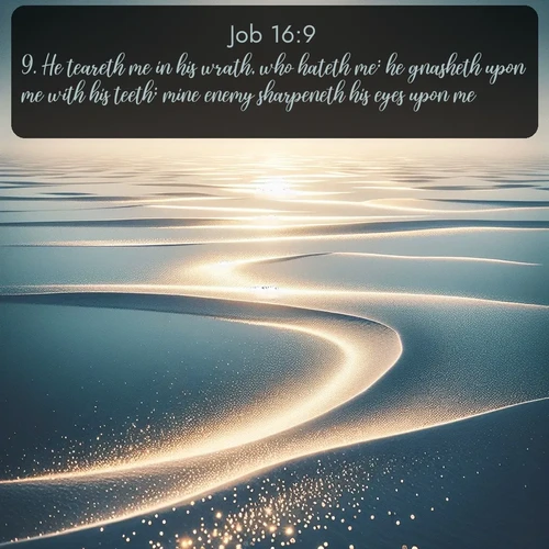 citation biblique : 9. He teareth me in his wrath, who hateth me: he gnasheth upon me with his teeth; mine enemy sharpeneth his eyes upon me.
 sur fond image nature
