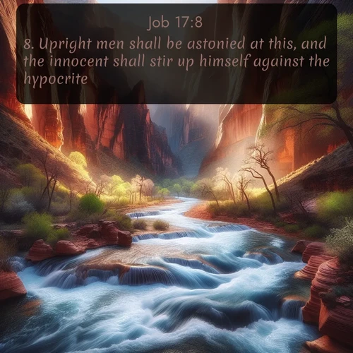 citation biblique : 8. Upright men shall be astonied at this, and the innocent shall stir up himself against the hypocrite.
 sur fond image nature