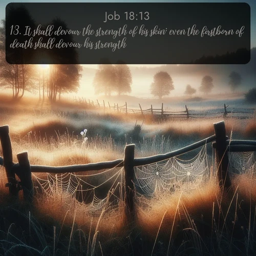 citation biblique : 13. It shall devour the strength of his skin: even the firstborn of death shall devour his strength.
 sur fond image nature