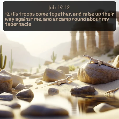 citation biblique : 12. His troops come together, and raise up their way against me, and encamp round about my tabernacle.
 sur fond image nature