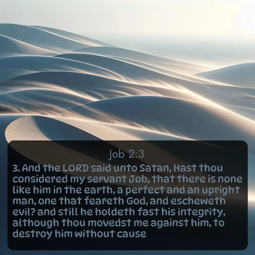 citation biblique : 3. And the LORD said unto Satan, Hast thou considered my servant Job, that there is none like him in the earth, a perfect and an upright man, one that feareth God, and escheweth evil? and still he holdeth fast his integrity, although thou movedst me against him, to destroy him without cause.
 sur fond image nature