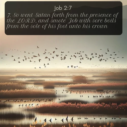 citation biblique : 7. So went Satan forth from the presence of the LORD, and smote Job with sore boils from the sole of his foot unto his crown.
 sur fond image nature