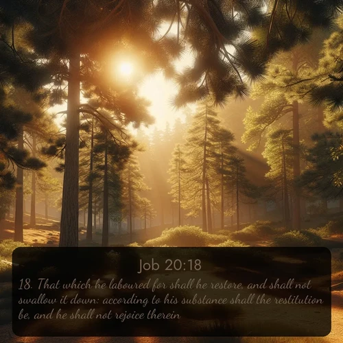 citation biblique : 18. That which he laboured for shall he restore, and shall not swallow it down: according to his substance shall the restitution be, and he shall not rejoice therein.
 sur fond image nature