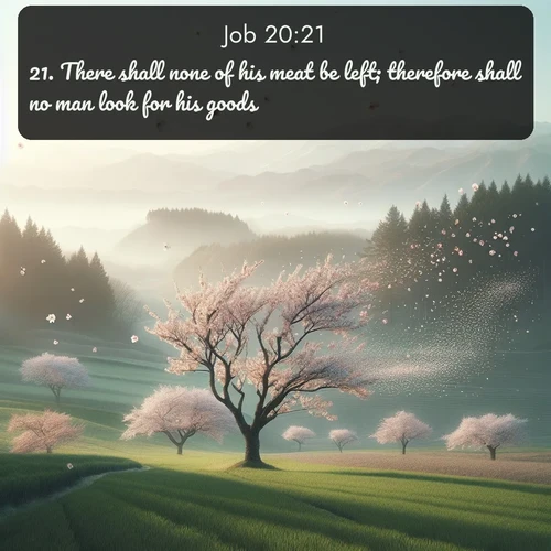 citation biblique : 21. There shall none of his meat be left; therefore shall no man look for his goods.
 sur fond image nature