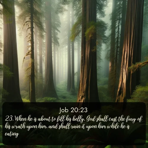 citation biblique : 23. When he is about to fill his belly, God shall cast the fury of his wrath upon him, and shall rain it upon him while he is eating.
 sur fond image nature