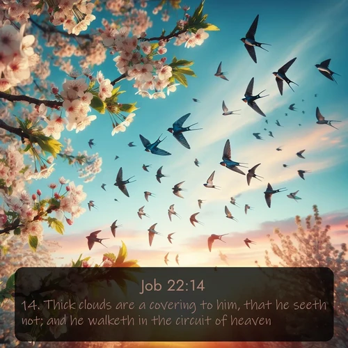 citation biblique : 14. Thick clouds are a covering to him, that he seeth not; and he walketh in the circuit of heaven.
 sur fond image nature