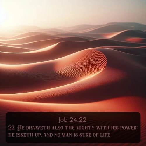 citation biblique : 22. He draweth also the mighty with his power: he riseth up, and no man is sure of life.
 sur fond image nature