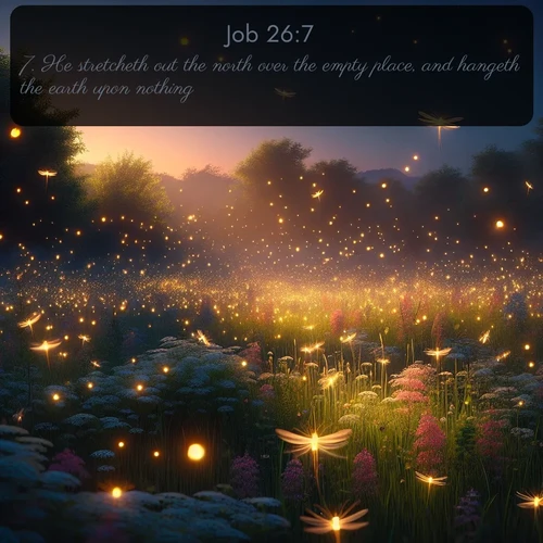 citation biblique : 7. He stretcheth out the north over the empty place, and hangeth the earth upon nothing.
 sur fond image nature