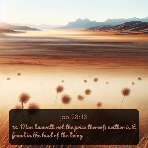 citation biblique : 13. Man knoweth not the price thereof; neither is it found in the land of the living.
 sur fond image nature