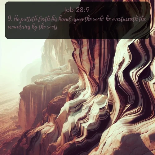 citation biblique : 9. He putteth forth his hand upon the rock; he overturneth the mountains by the roots.
 sur fond image nature