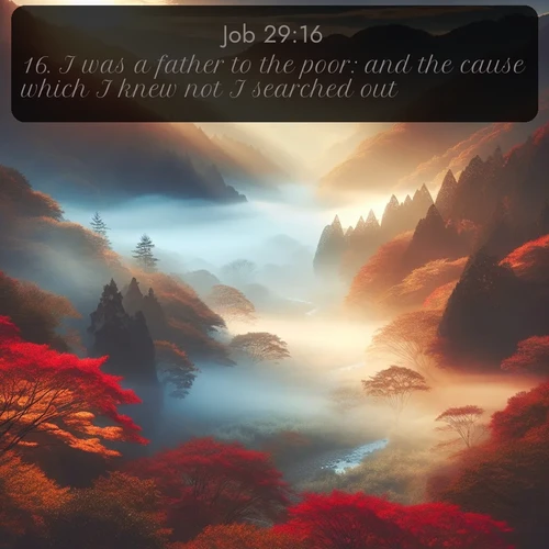 citation biblique : 16. I was a father to the poor: and the cause which I knew not I searched out.
 sur fond image nature