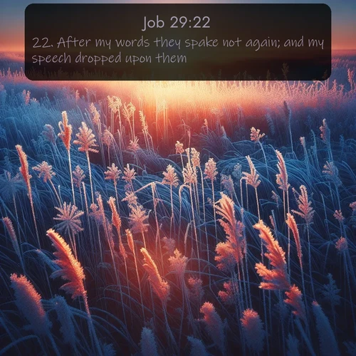citation biblique : 22. After my words they spake not again; and my speech dropped upon them.
 sur fond image nature
