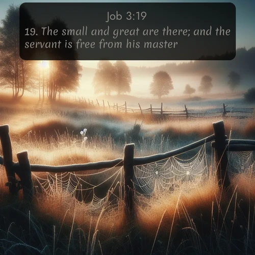 citation biblique : 19. The small and great are there; and the servant is free from his master.
 sur fond image nature