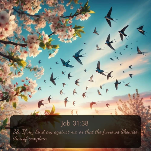 citation biblique : 38. If my land cry against me, or that the furrows likewise thereof complain;
 sur fond image nature