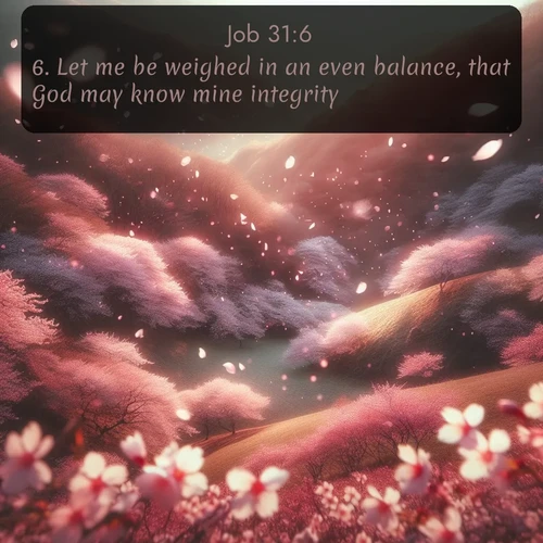 citation biblique : 6. Let me be weighed in an even balance, that God may know mine integrity.
 sur fond image nature