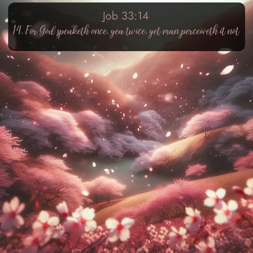 citation biblique : 14. For God speaketh once, yea twice, yet man perceiveth it not.
 sur fond image nature