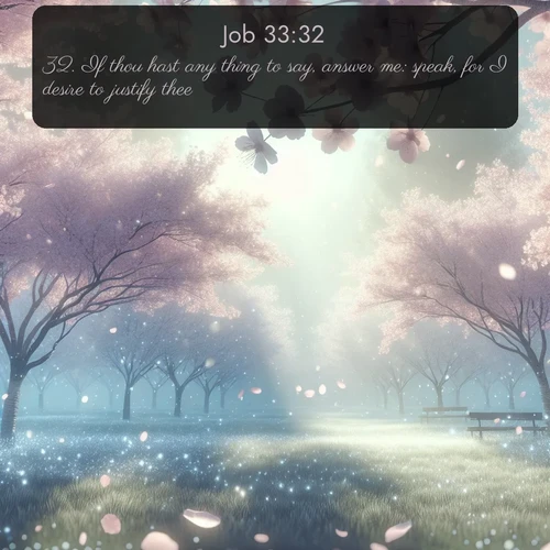 citation biblique : 32. If thou hast any thing to say, answer me: speak, for I desire to justify thee.
 sur fond image nature