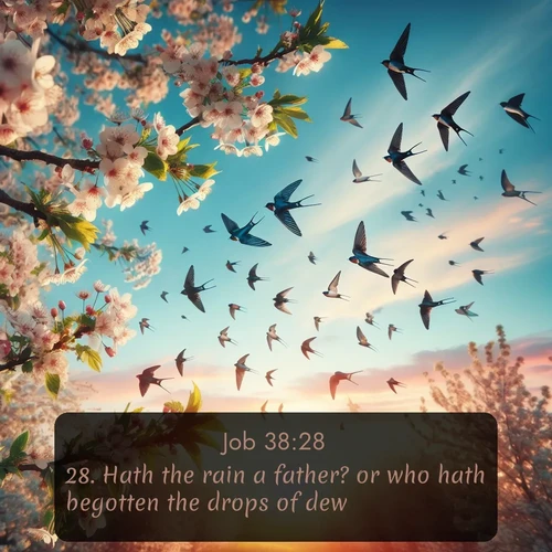 citation biblique : 28. Hath the rain a father? or who hath begotten the drops of dew?
 sur fond image nature