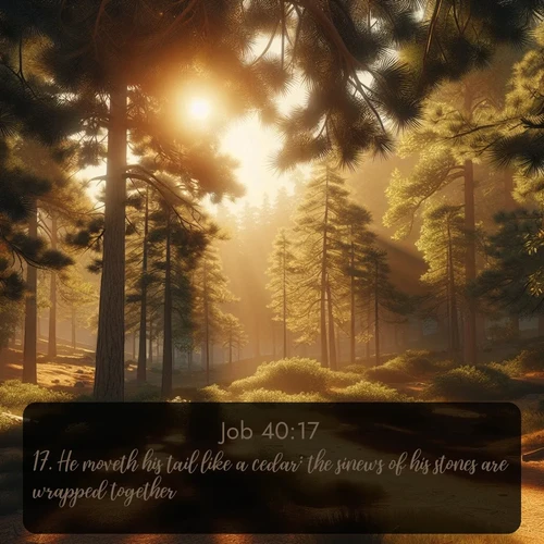 citation biblique : 17. He moveth his tail like a cedar: the sinews of his stones are wrapped together.
 sur fond image nature