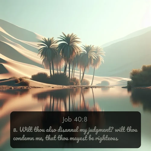 citation biblique : 8. Wilt thou also disannul my judgment? wilt thou condemn me, that thou mayest be righteous?
 sur fond image nature