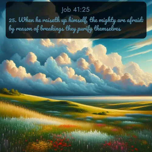 citation biblique : 25. When he raiseth up himself, the mighty are afraid: by reason of breakings they purify themselves.
 sur fond image nature