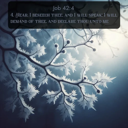 citation biblique : 4. Hear, I beseech thee, and I will speak: I will demand of thee, and declare thou unto me.
 sur fond image nature