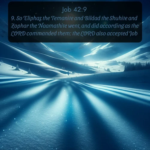 citation biblique : 9. So Eliphaz the Temanite and Bildad the Shuhite and Zophar the Naamathite went, and did according as the LORD commanded them: the LORD also accepted Job.
 sur fond image nature