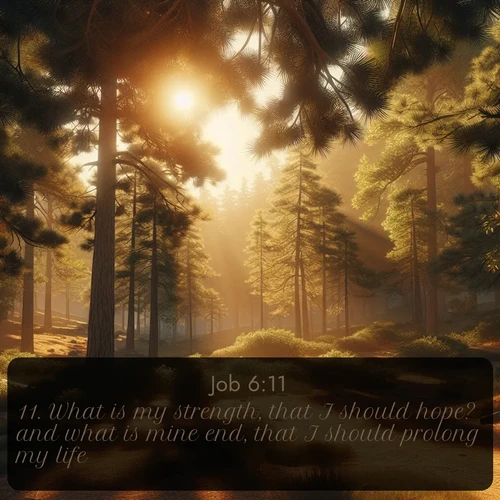citation biblique : 11. What is my strength, that I should hope? and what is mine end, that I should prolong my life?
 sur fond image nature