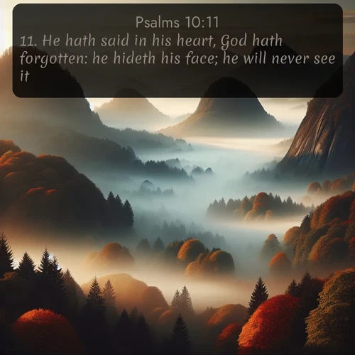citation biblique : 11. He hath said in his heart, God hath forgotten: he hideth his face; he will never see it.
 sur fond image nature