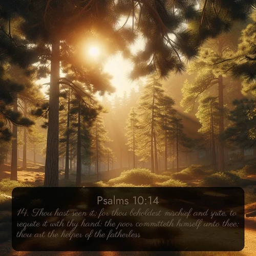 citation biblique : 14. Thou hast seen it; for thou beholdest mischief and spite, to requite it with thy hand: the poor committeth himself unto thee; thou art the helper of the fatherless.
 sur fond image nature