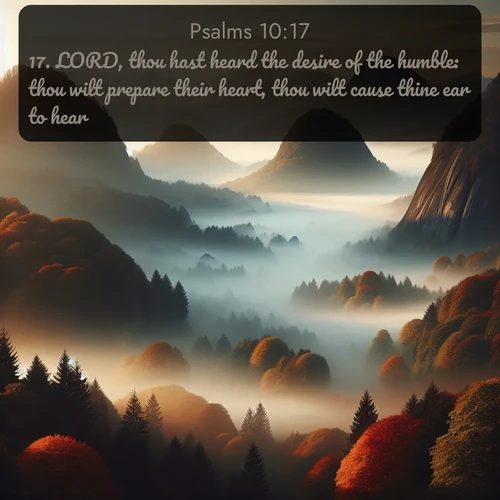 citation biblique : 17. LORD, thou hast heard the desire of the humble: thou wilt prepare their heart, thou wilt cause thine ear to hear:
 sur fond image nature