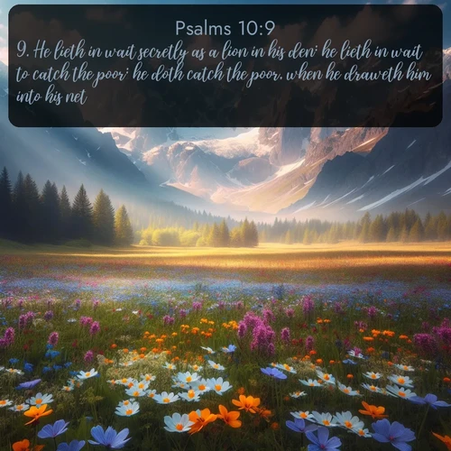 citation biblique : 9. He lieth in wait secretly as a lion in his den: he lieth in wait to catch the poor: he doth catch the poor, when he draweth him into his net.
 sur fond image nature