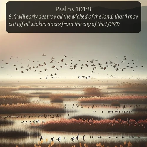 citation biblique : 8. I will early destroy all the wicked of the land; that I may cut off all wicked doers from the city of the LORD.
 sur fond image nature