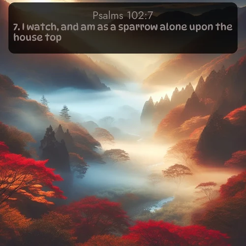 citation biblique : 7. I watch, and am as a sparrow alone upon the house top.
 sur fond image nature