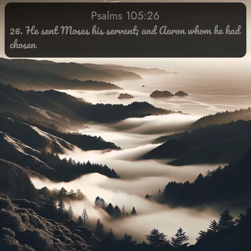 citation biblique : 26. He sent Moses his servant; and Aaron whom he had chosen.
 sur fond image nature