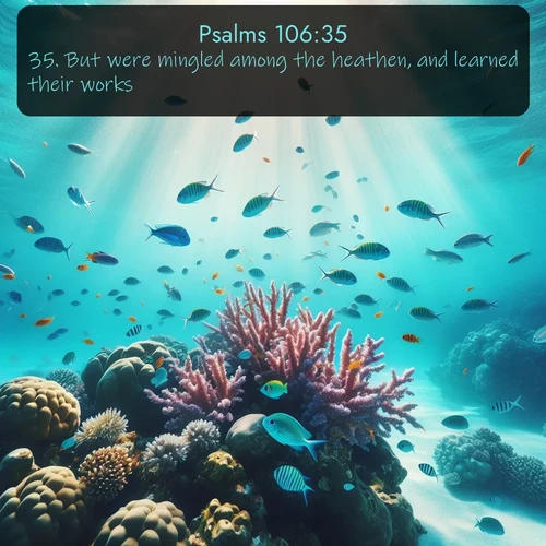 citation biblique : 35. But were mingled among the heathen, and learned their works.
 sur fond image nature