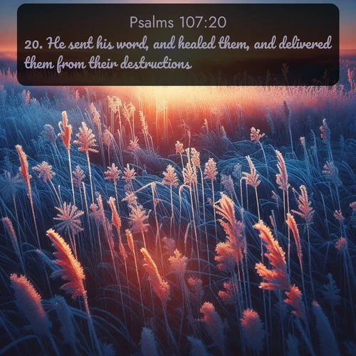citation biblique : 20. He sent his word, and healed them, and delivered them from their destructions.
 sur fond image nature